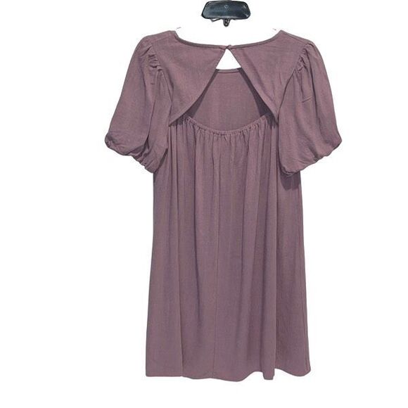 Wasabi+Mint Rayon Linen Puff Sleeve Cut Out Mini Swing Dress Purple NWT Medium - Picture 2 of 7